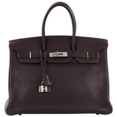 Hermes Birkin Handbag Raisin Clemence with Palladium Hardware 35