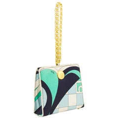 1960s Blue, Black Green & Cream Pucci Silk Wristlet Evening Bag 