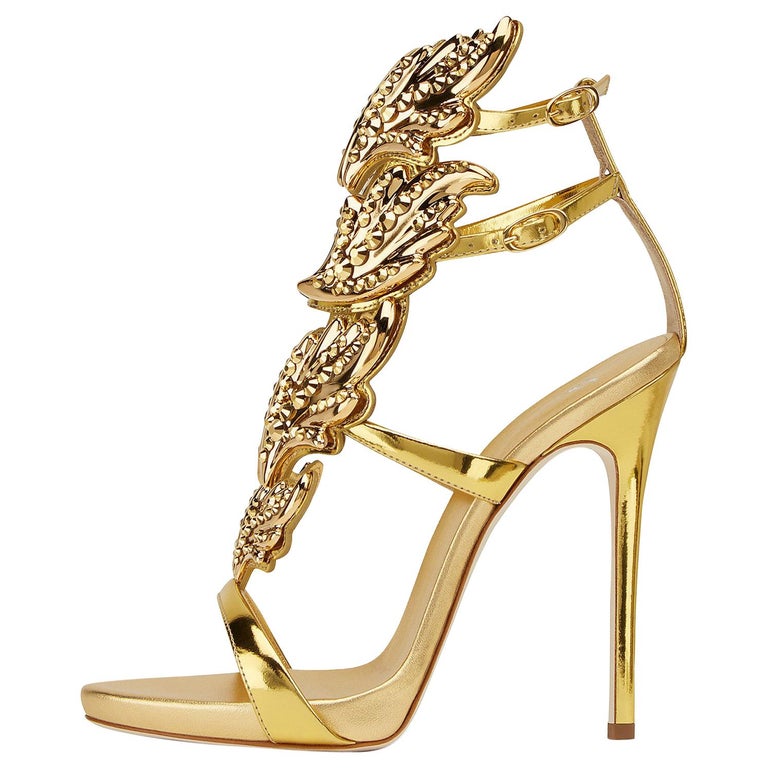 Giuseppe Zanotti NEW Gold Leather Metal Crystal Evening Sandals Heels ...