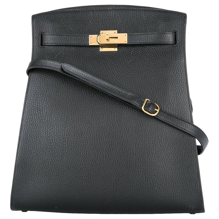 Hermes Black Leather Gold Hardware Travel Sport Single Shoulder