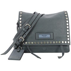 Prada Etiquette Flap Bag Studded Glace Calfskin Small