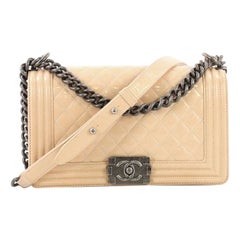 Chanel Boy Flap Bag Quilted Crinkled Patent Old Medium