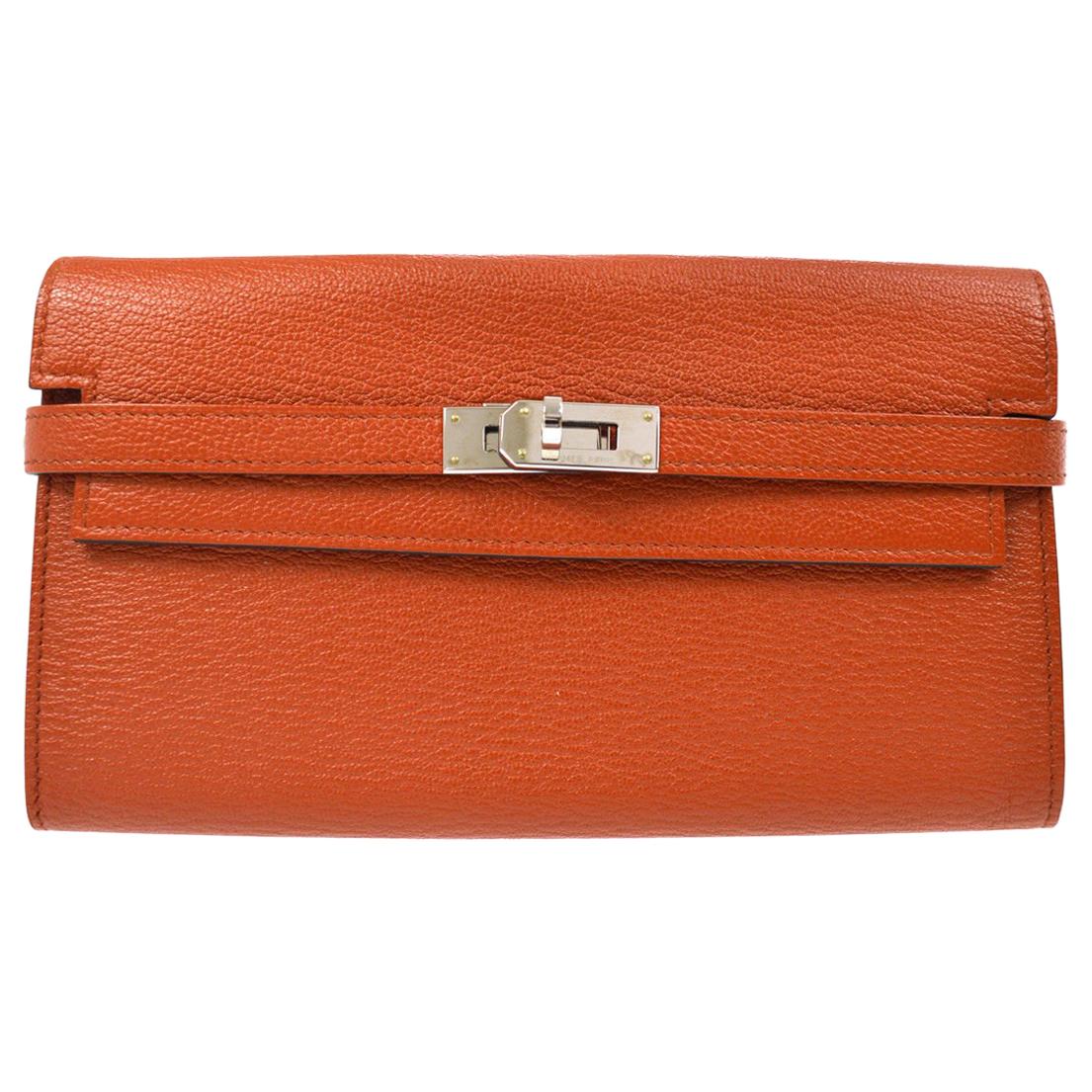 Hermes Leather Palladium Gold Evening Clutch Wallet Bag