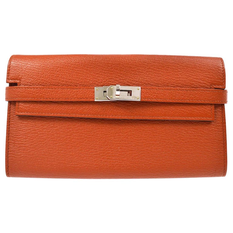 Hermes Leather Palladium Gold Evening Clutch Wallet Bag For Sale at ...