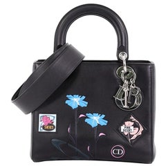 Christian Dior Lady Dior Handbag Patch Embellished Leather Medium
