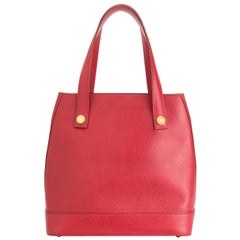 Hermes Red Leather Gold Accent Hardware Top Handle Bucket Shoulder Tote Bag