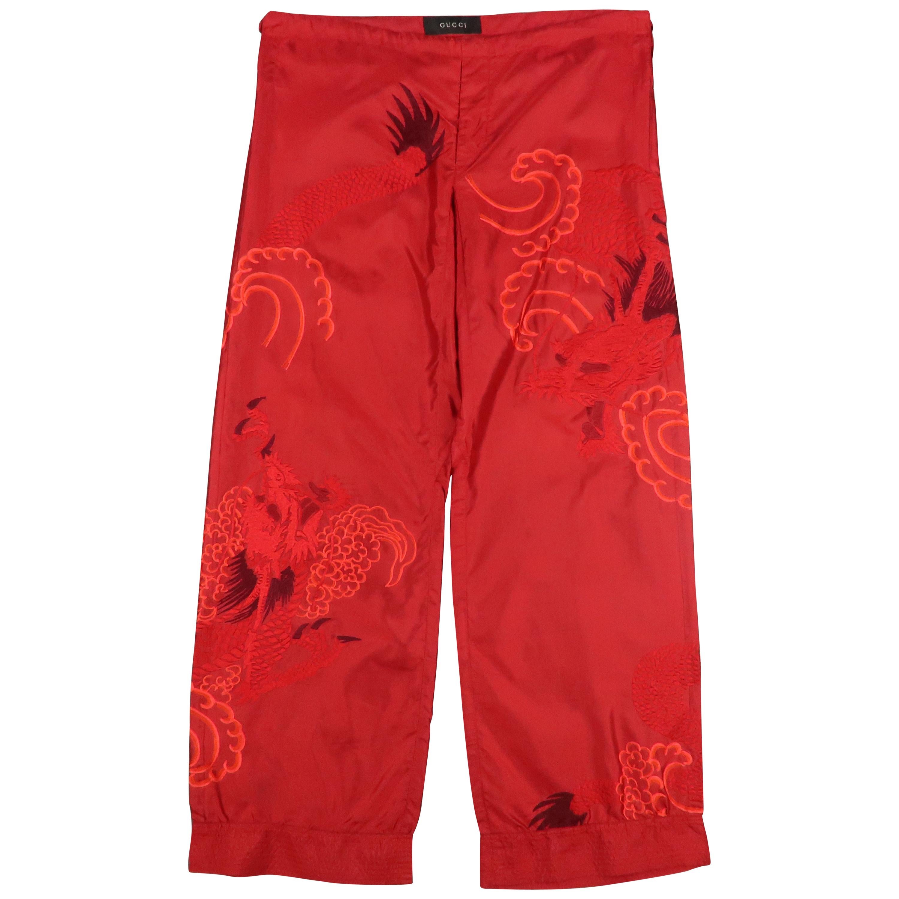 GUCCI by TOM FORD Size L Cream Dragon Embroidered Silk Wide Leg Karate Pants  at 1stDibs | gucci dragon pants, tom ford sea dragon, maharishi dragon pants
