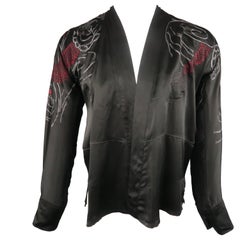 Men's GUCCI by TOM FORD S Black Dragon Print Silk Kimono Style Long Sleeve Shirt