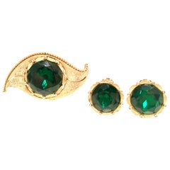 1950'S Gold & Emerald Art Glass "Evil Eye" Demi Parure S/3 By, Charel