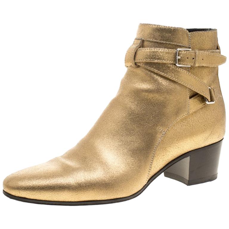 Saint Laurent Paris Gold Leather Wyatt 40 Jodhpur Ankle Boots 38 For Sale  at 1stDibs