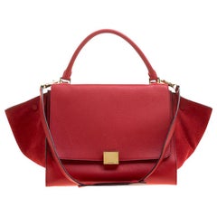 Celine Red Leather and Suede Medium Trapeze Bag