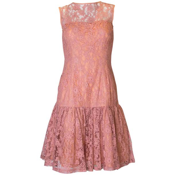 Vintage Dusty Pink Lace Cocktail Dress For Sale at 1stDibs | dusty pink ...