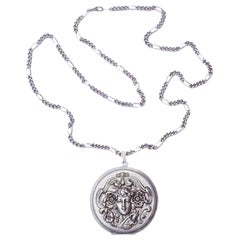 French Pierre Bex Art Nouveau style Silver Plated Necklace and Lady Locket