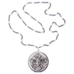 French Pierre Bex Art Nouveau style Silver Plated Necklace and Lady Locket 