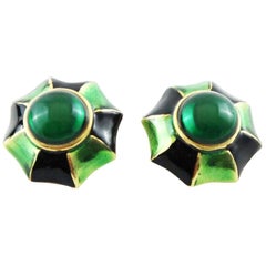 Unique Pyramidal design Green and Black 80s earrings clip-on