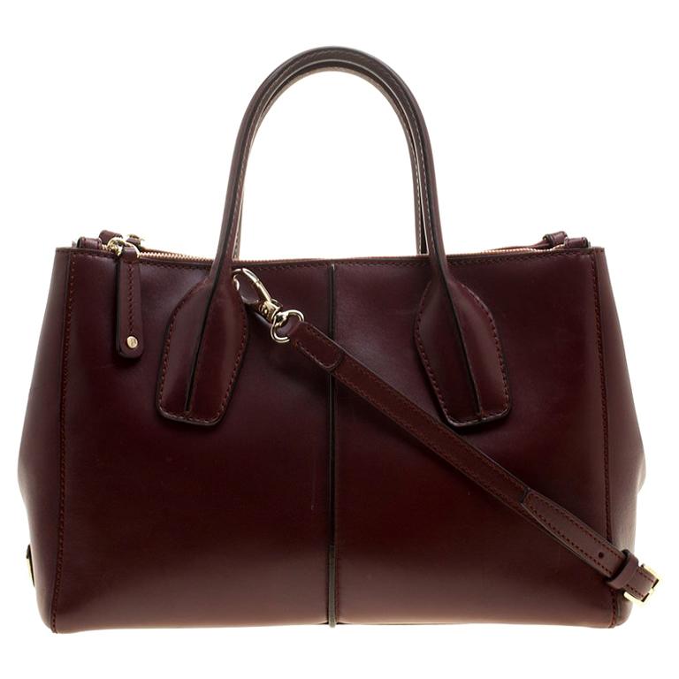 Tod's Burgundy Leather D-Styling Shopper Tote For Sale at 1stDibs