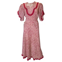 1930s Ivory and Burgundy Silk Gown