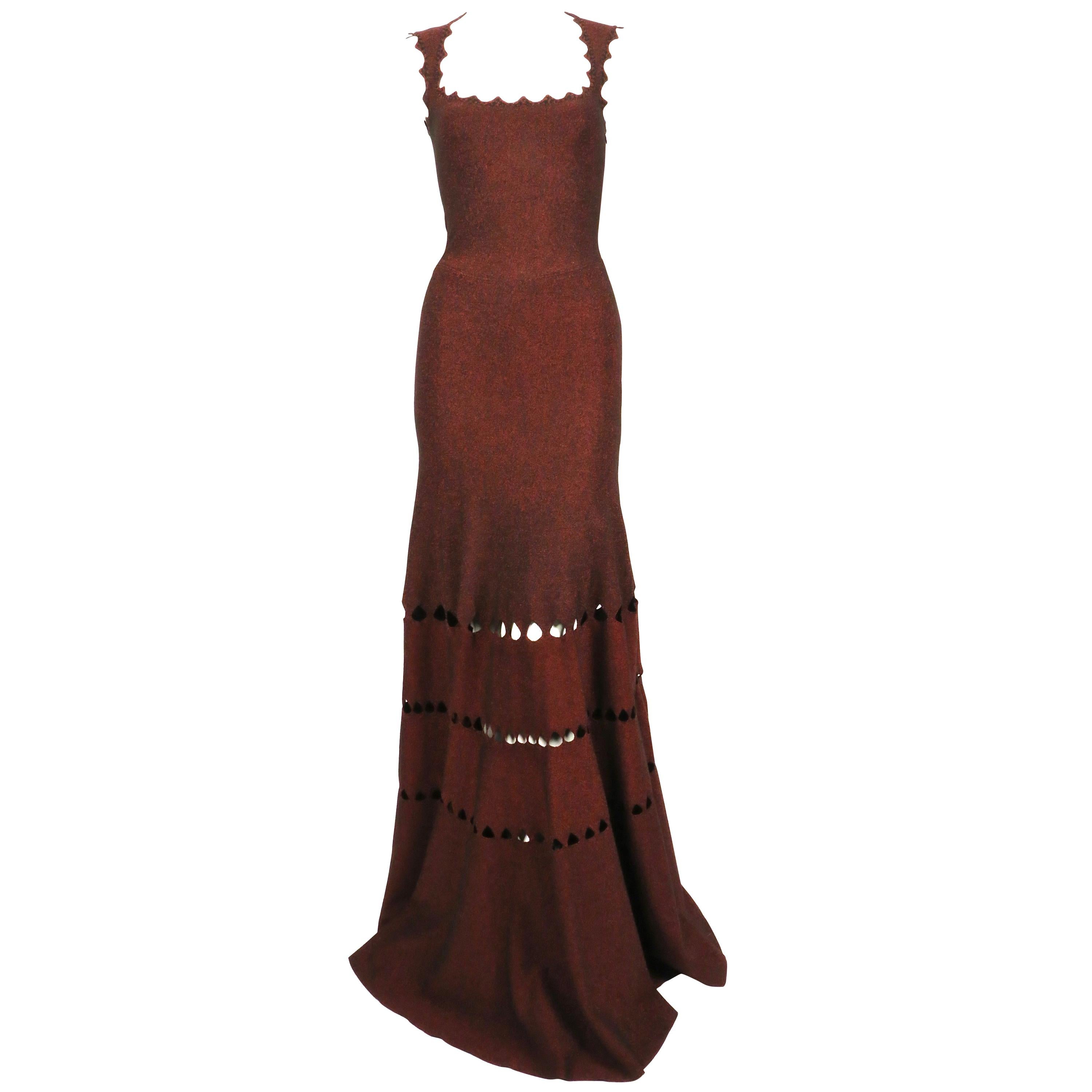 AZZEDINE ALAIA floor length gown with cut-out and scalloped neckline