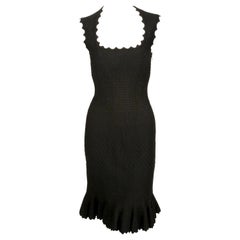 AZZEDINE ALAIA honey-comb woven dress with scalloped neck and fluted hem