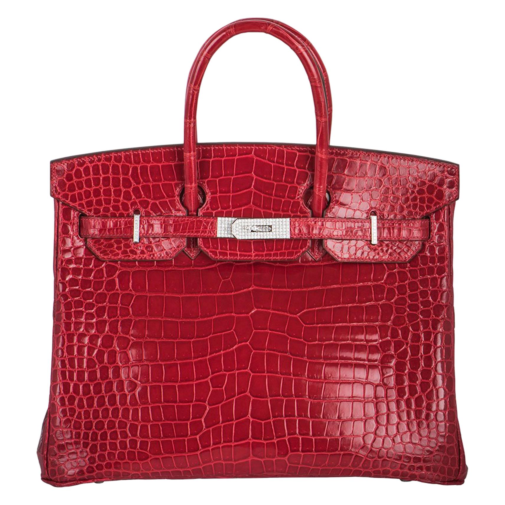 Hermès Shiny Braise Porosus Crocodile DWGHW 35cm Birkin Bag For Sale