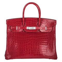 Hermès - Sac Birkin 35 cm en crocodile brillant Braise Porosus DWGHW