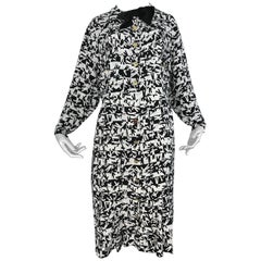 Chanel Black and White Silk Stick Figure Print Dress, 1990s