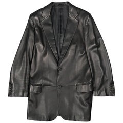 GUCCI by TOM FORD S 2001 - Veste en cuir noir à simple boutonnage pour homme