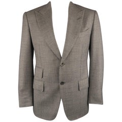 TOM FORD 42 Regular Grey Nailhead Wool / Silk Peak Lapel Sport Coat