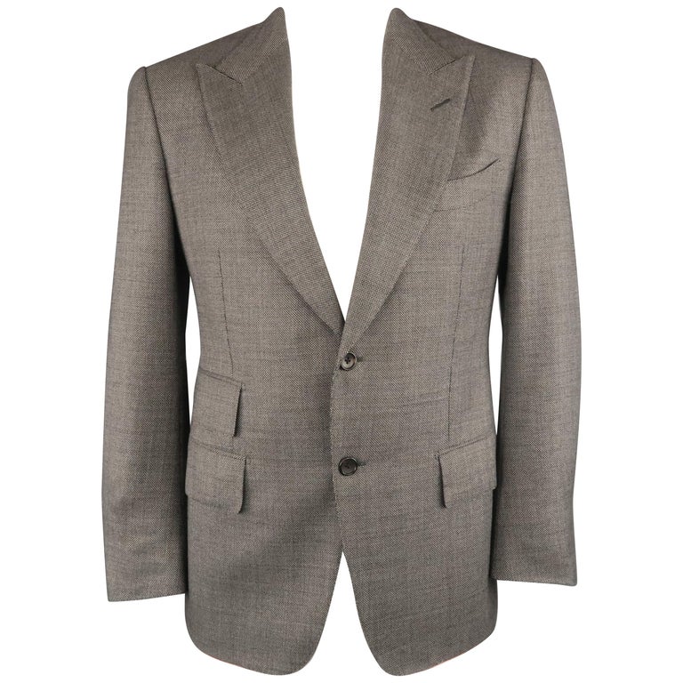 TOM FORD 42 Regular Grey Nailhead Wool / Silk Peak Lapel Sport Coat at ...