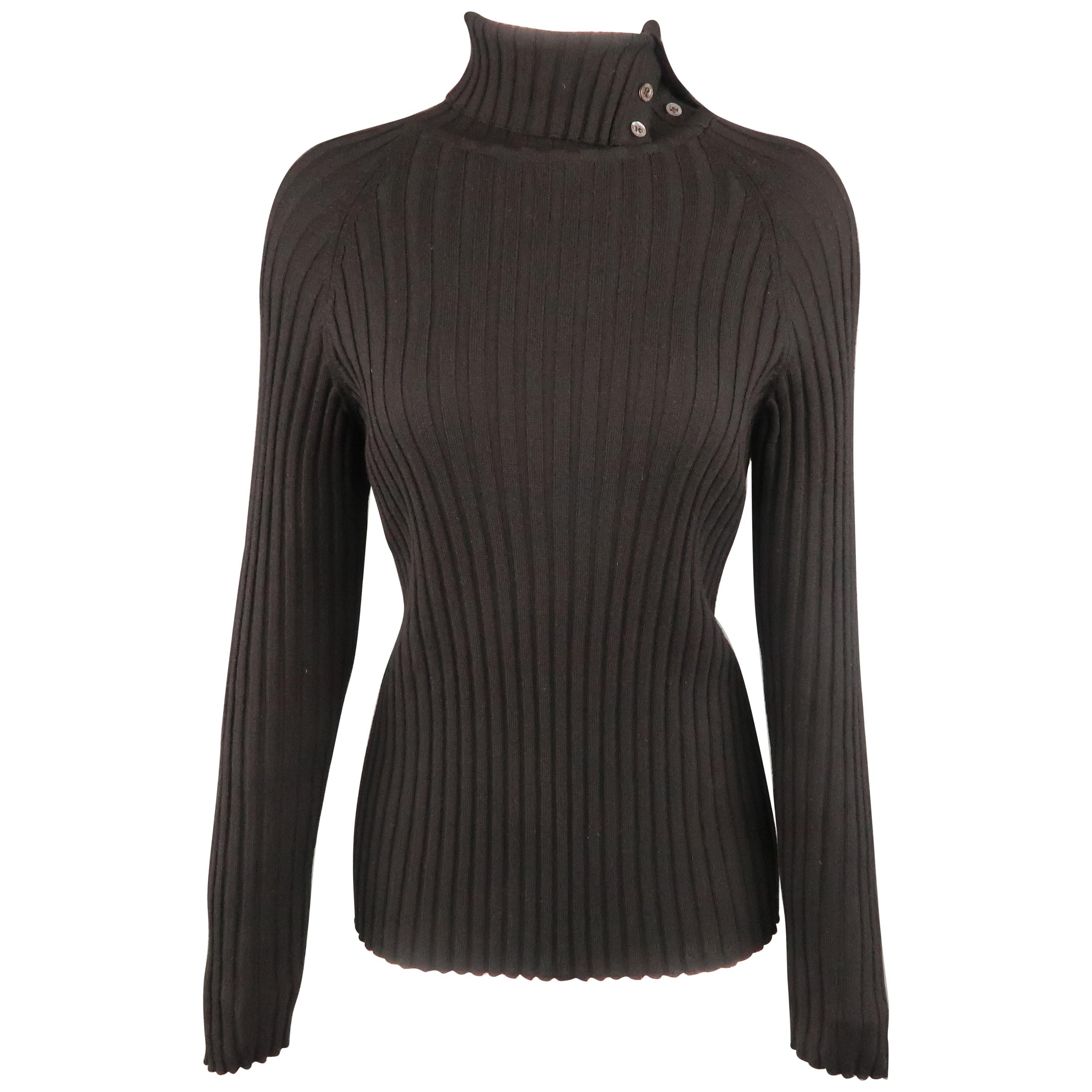 GUCCI Size M Black Ribbed Wool Blend Ribbed Knit Button Turtleneck ...
