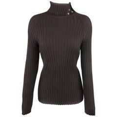 GUCCI Size M Black Ribbed Wool Blend Ribbed Knit Button Turtleneck Sweater