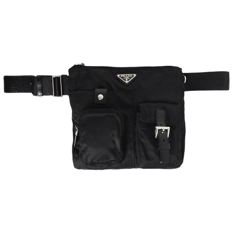 Prada Black Nylon Belt/Body Bag W/ Front Pockets For Sale at 1stdibs