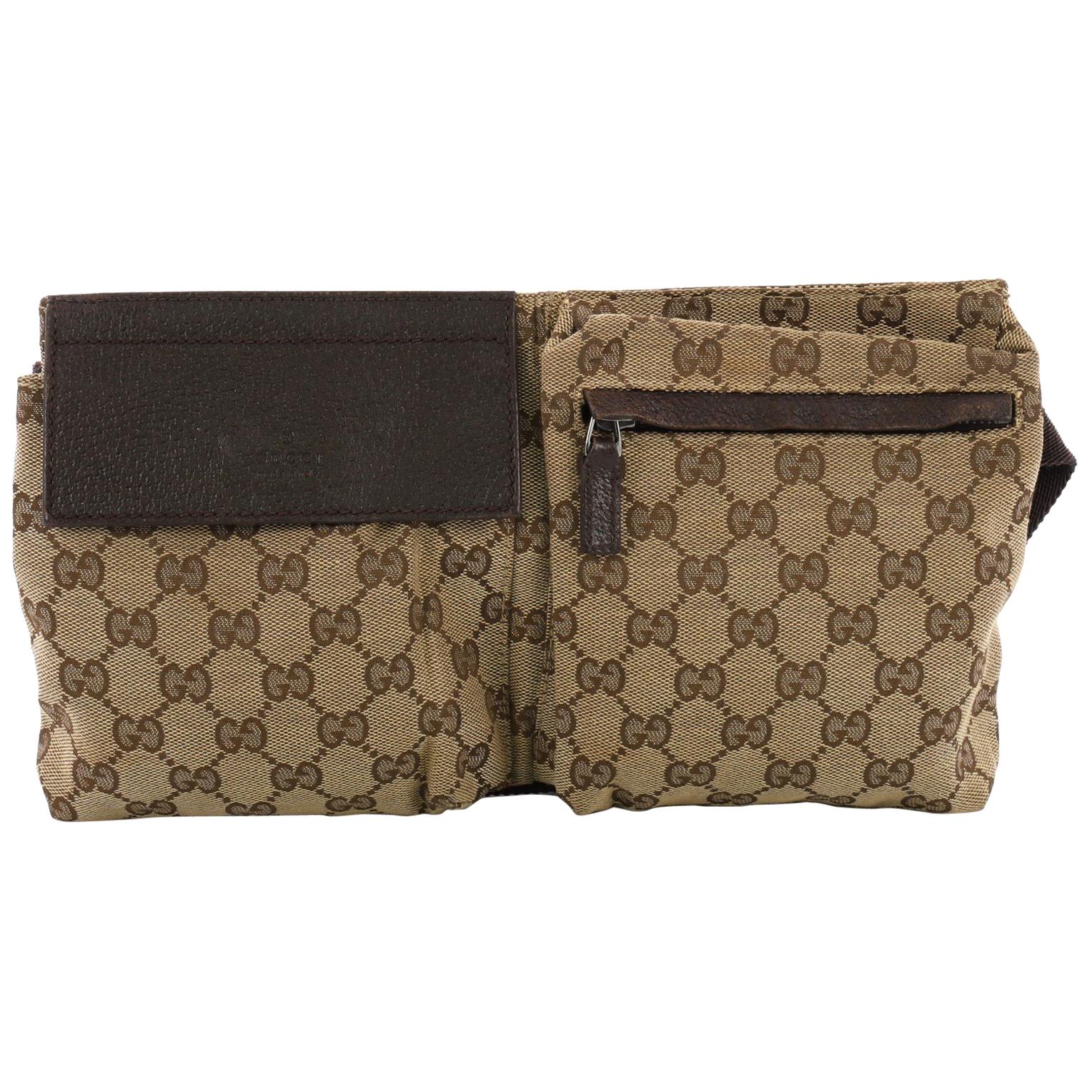 Gucci Vintage Double Belt Bag GG Canvas at 1stDibs