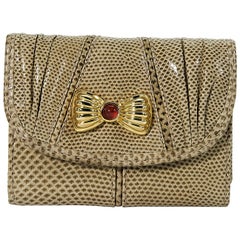 Beige Judith Leiber Lizard Wallet