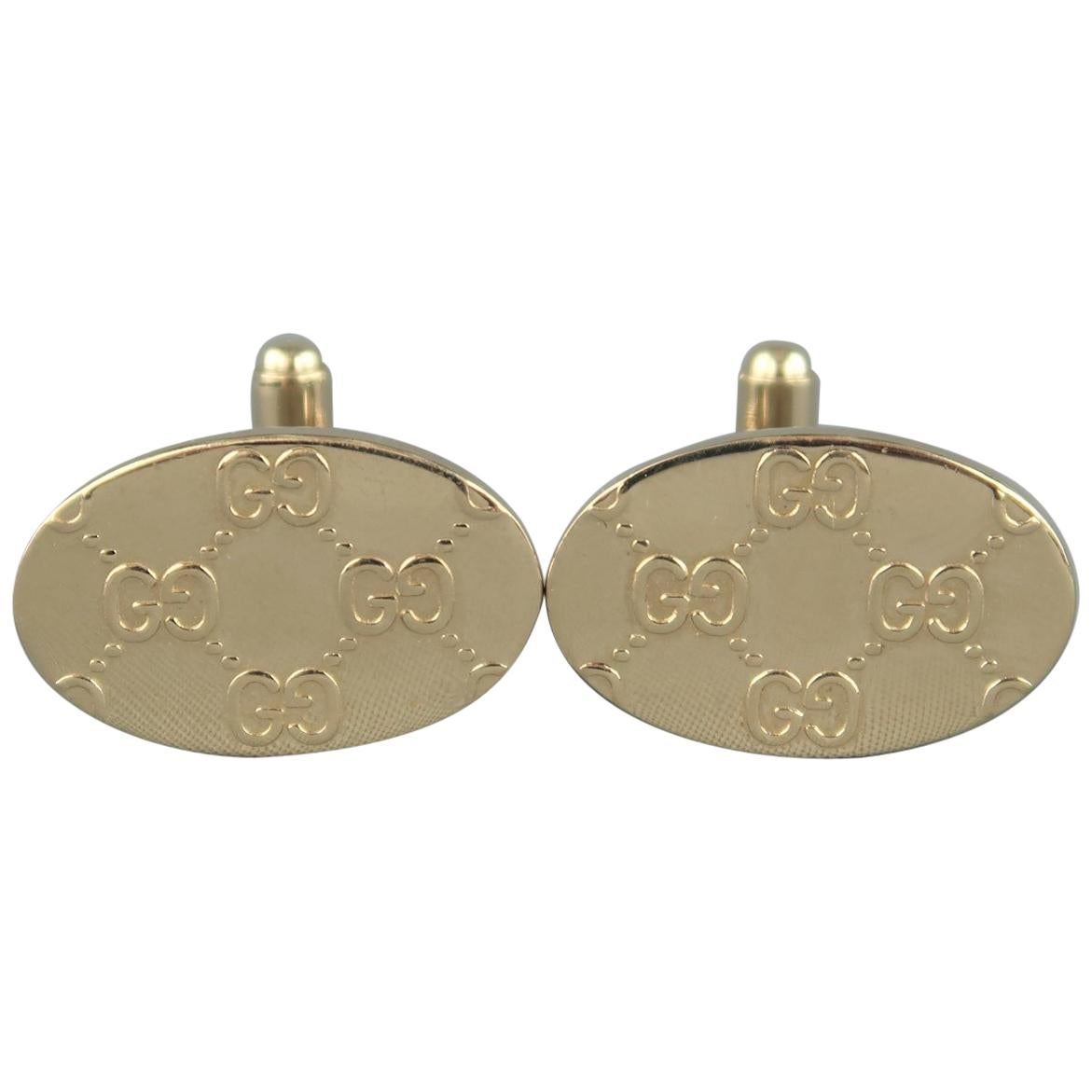 GUCCI by TOM FORD 2000 Light Gold Tone Metal Guccissima Cuff Links