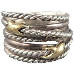 DAVID YURMAN Size 7 Sterling Silver & Gold 6 Rope Band Ring