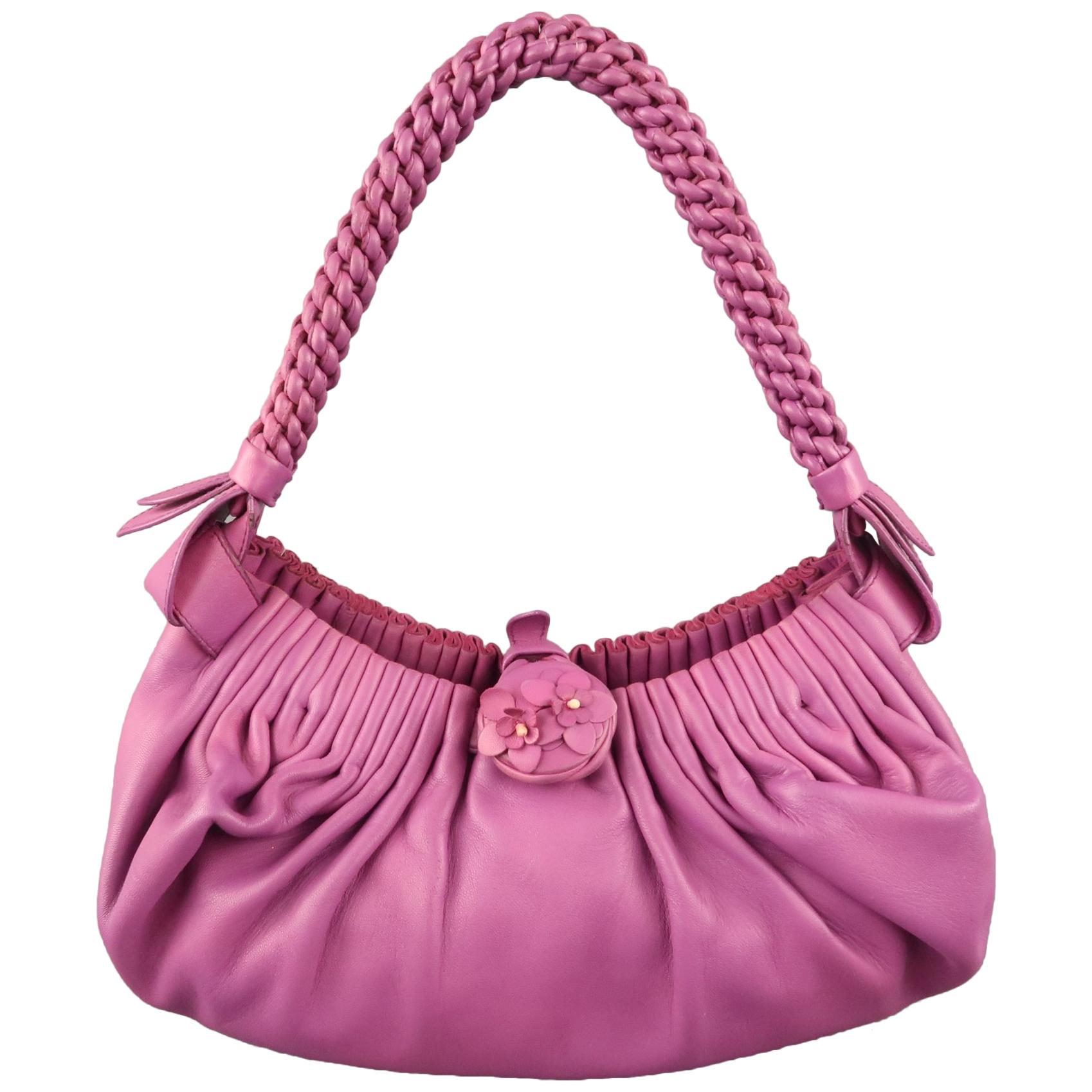 BOTTEGA VENETA Purple Leather Braided Handle Handbag