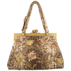 BOTTEGA VENETA Lavorazione Fatta a Aano Taupe Intrecciato Lizard Leather Handbag