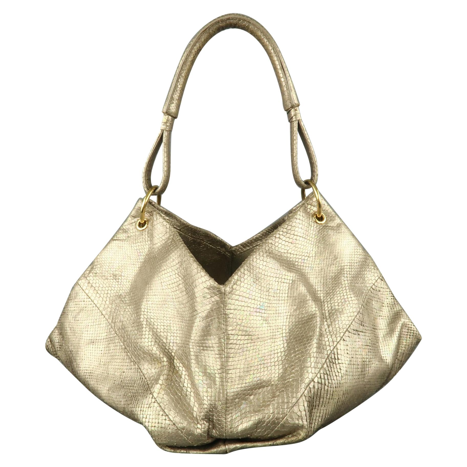 BOTTEGA VENETA Light Gold Metallic Snake Skin Hobo Handbag