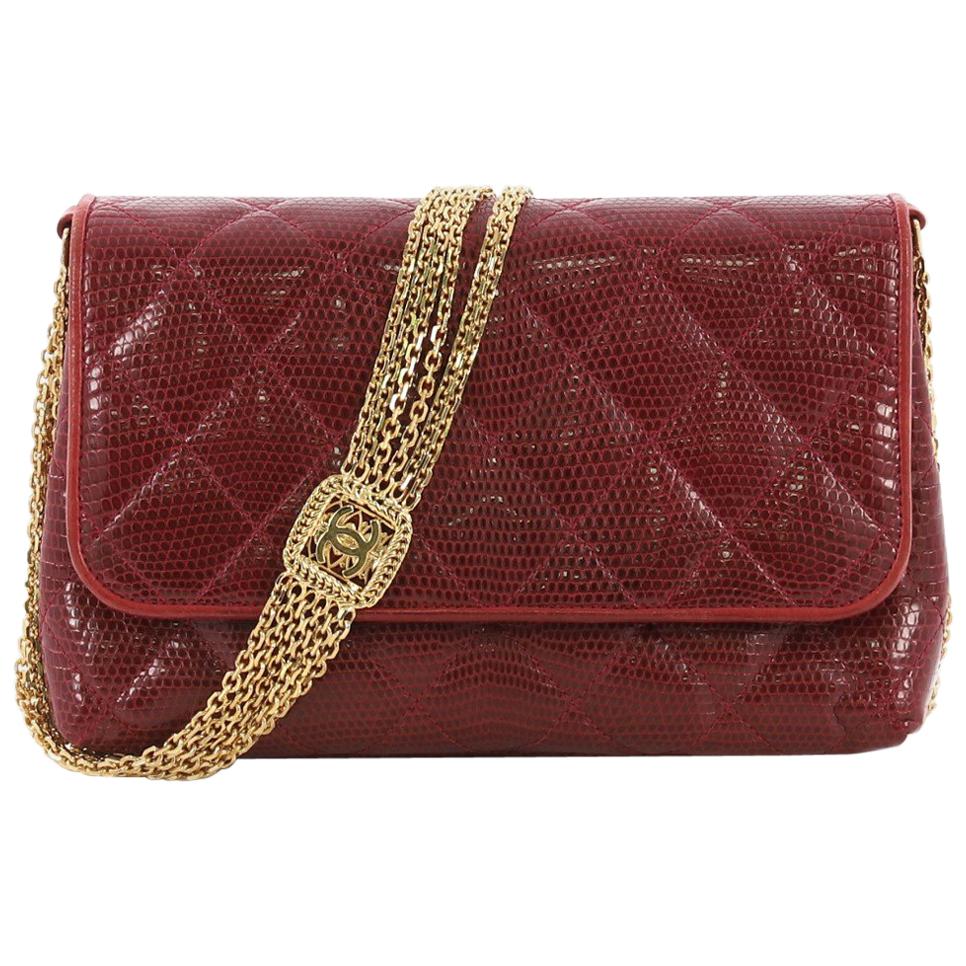 Chanel Vintage Multi Chain Flap Bag Quilted Lizard Small
