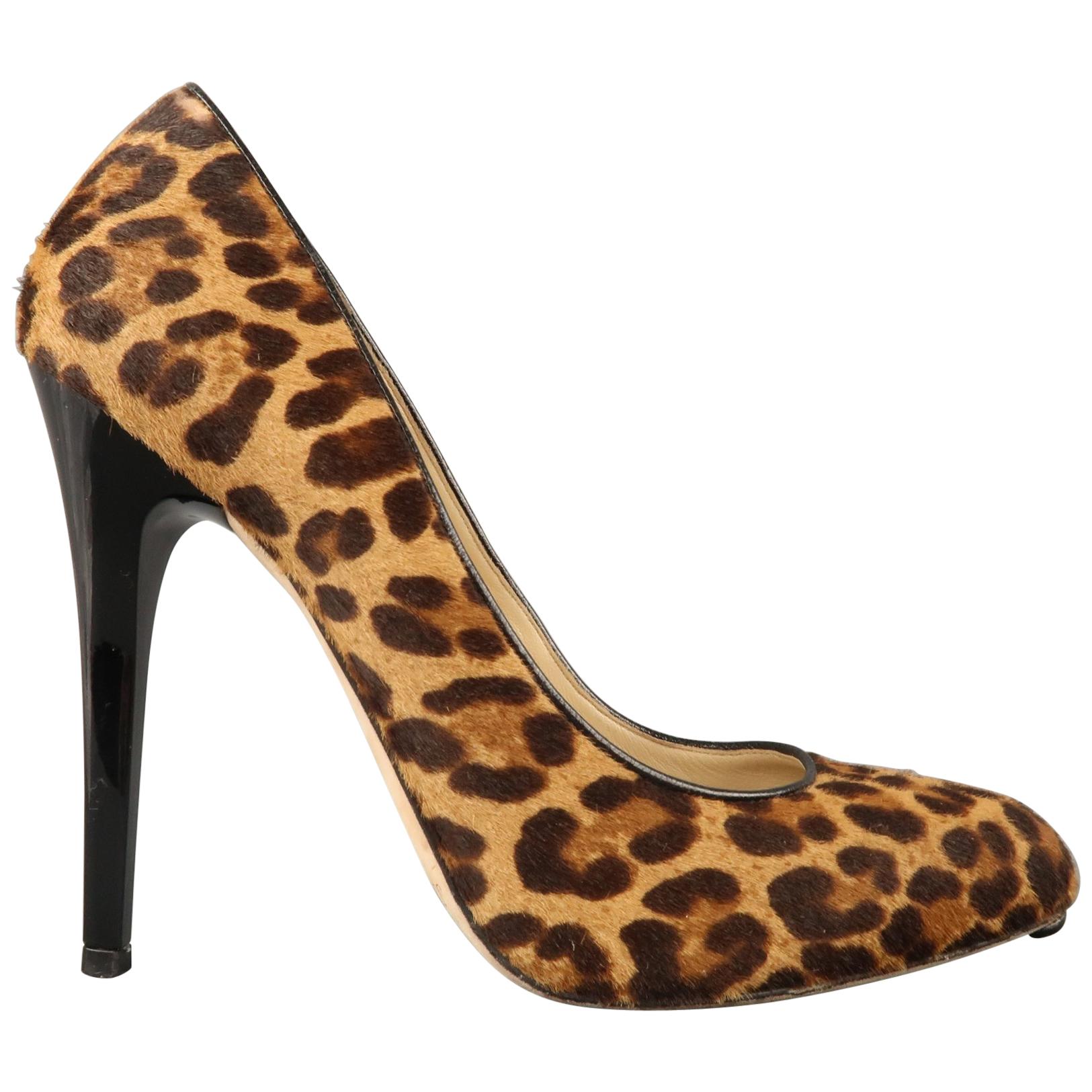  JIMMY CHOO Size 7.5 Brown Leopard Print Calf Hair Victoria Pumps