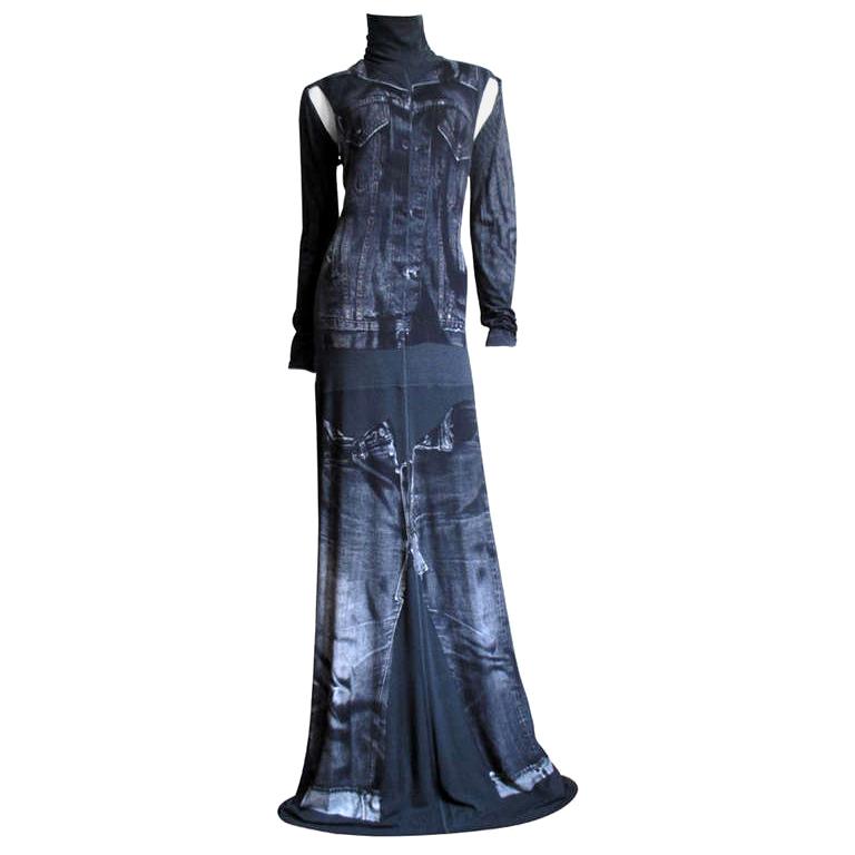 1990s Gaultier Trompe L'oeil Maxi Dress with Removable Sleeves
