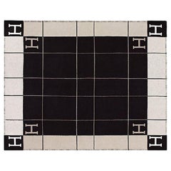 Hermès Avalon III - Plaid en laine de mérinos et cachemire écru et noir
