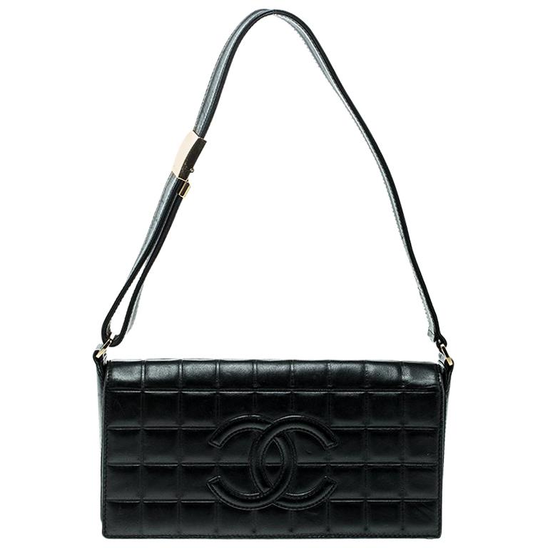 Chanel Black Chocolate Bar Leather East West Shoulder Bag