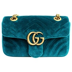 2018 Gucci Petrol Blu Velvet Marmont Bag