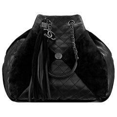 Chanel Leather and Suede Patchwork Drawstring Bag 