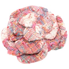 Chanel Pink Tweed Camellia Brooch 