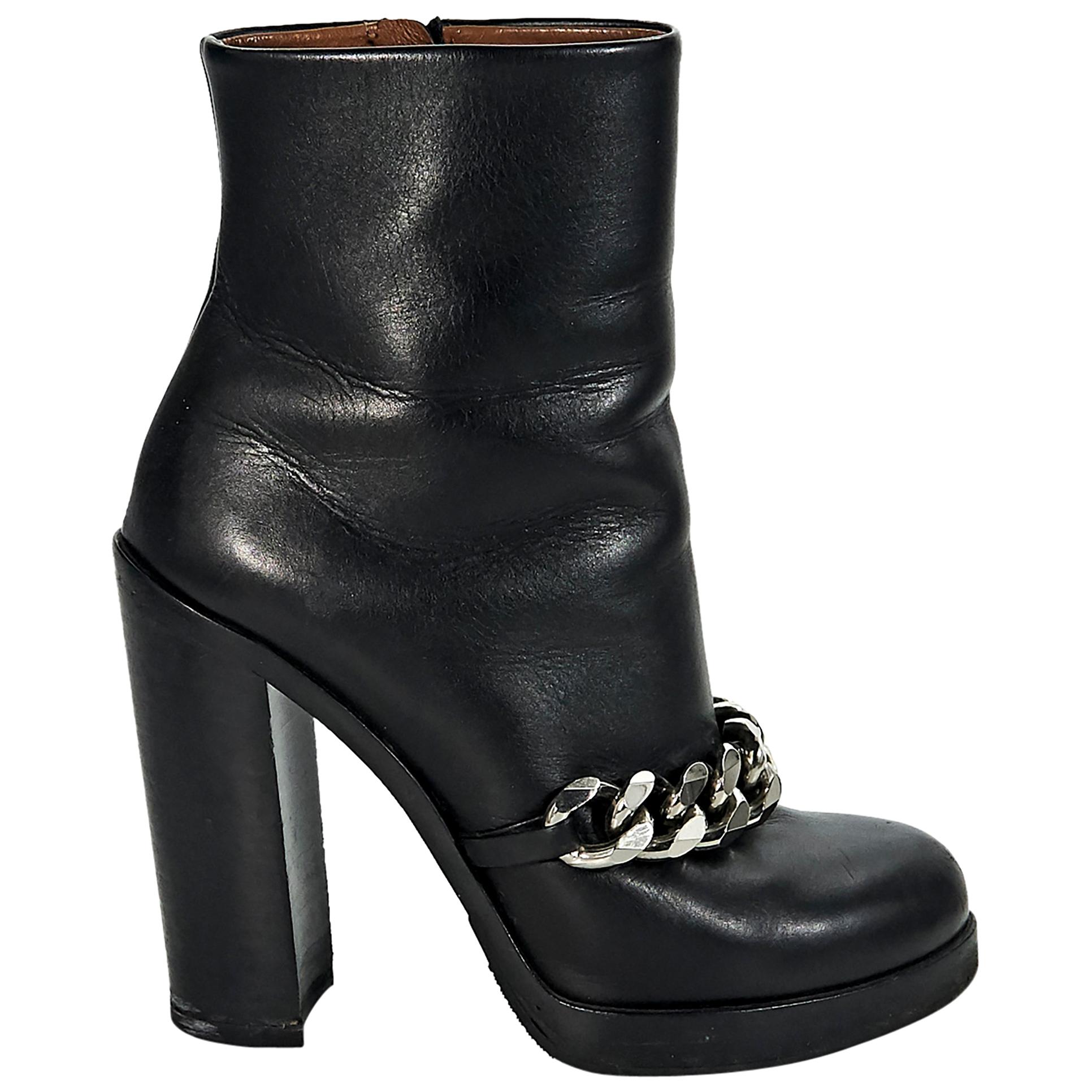 Black Givenchy Chain Leather Ankle Boots