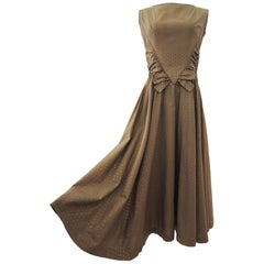 Ann Marsh NY Beige Golden Polka Dots Dress 1950s 