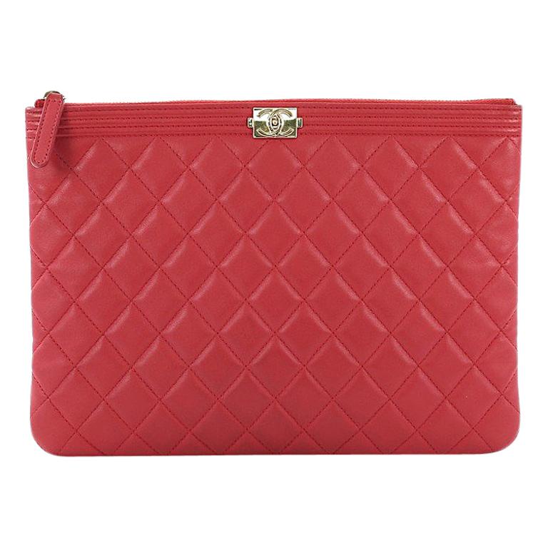 Chanel Boy O Case Clutch Quilted Lambskin Medium at 1stDibs
